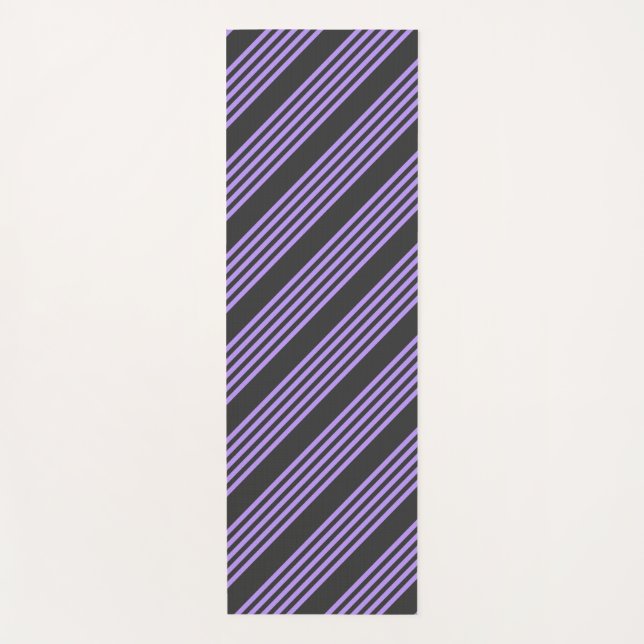 Purple and charcoal five stripe pattern yoga mat (Front)