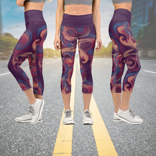 Purple and Colourful Swirling Watercolor Capri Leggings