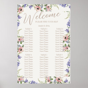 Purple and Cream Floral Bordered Seating Charts