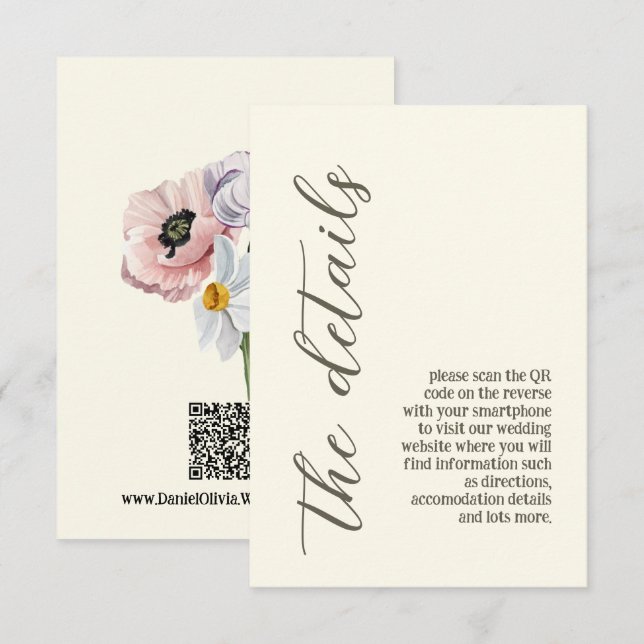 Purple and Cream Floral Bordered Wedding Enclosure Card (Front/Back)