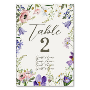 Purple and Cream Floral Bordered Wedding Table Number