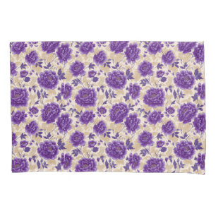 Purple and Cream Floral Pattern  Pillowcase