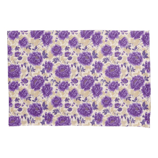 Purple and Cream Floral Pattern  Pillowcase (Front)