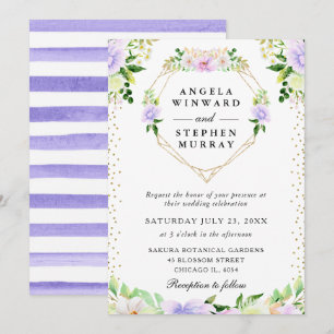 Purple and Cream Flowers Heart Wreath Wedding Invitation