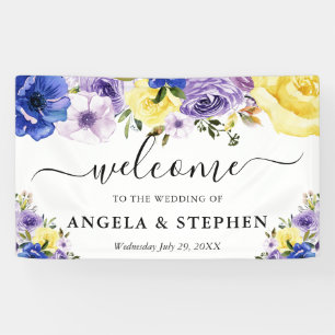 Purple and Cream Flowers Wedding Welcome Banner