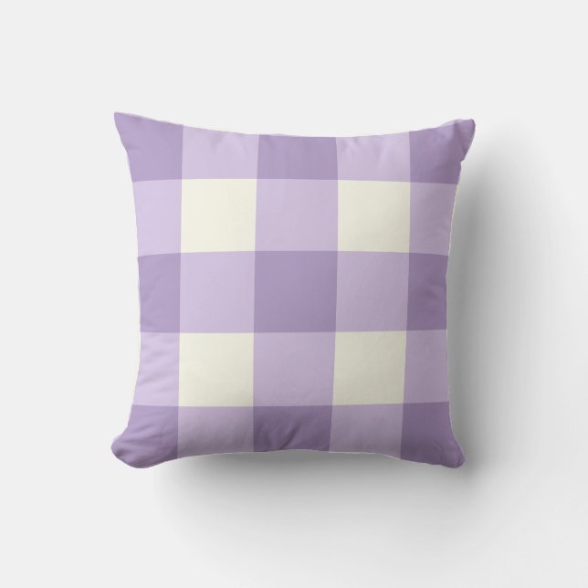 Purple and Cream Gingham Checks Throw PIllow (Front)