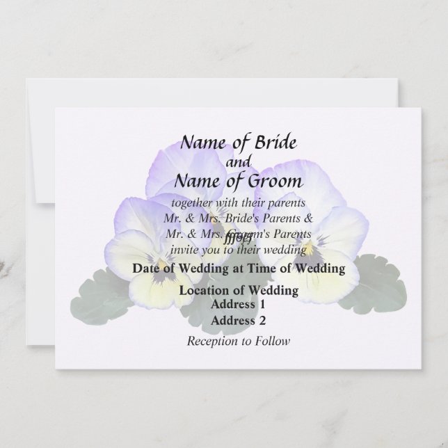 Purple and Cream Pansies Invitation (Front)