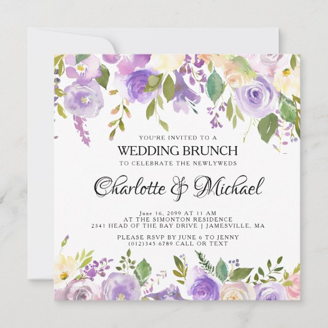 Purple and Cream Post Wedding Brunch Invitation (Front)