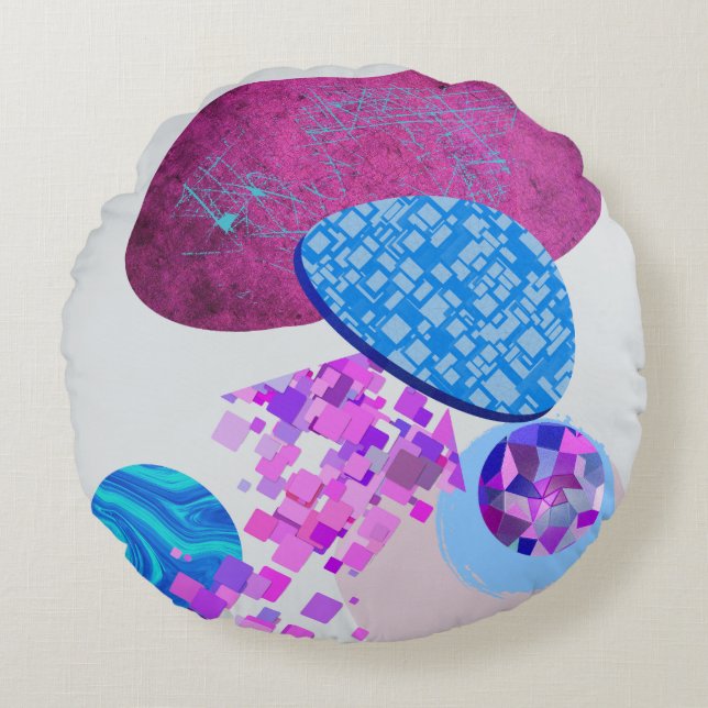 Purple And Cyan Modern Shapes Round Cushion (Front)