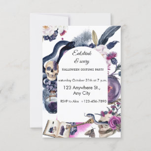 Purple and Dark Blue Watercolor Halloween Invitation
