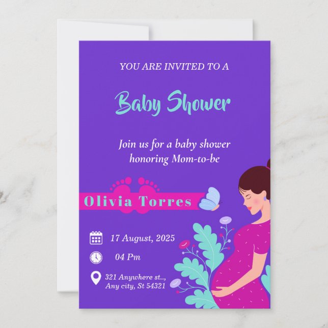 Purple and Dark pink Baby Shower Invitation (Front)