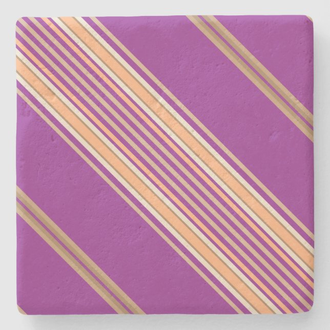 Purple and Ecru, Stripes Square Coaster (Front)