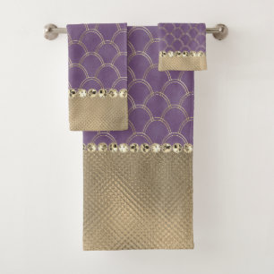 Purple and Faux Gold Foil Glam Bath Towel Set