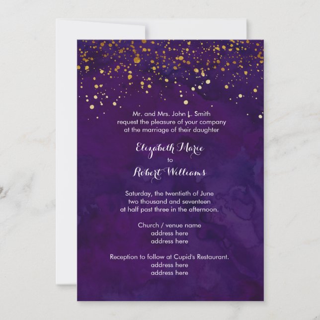 Purple and Faux Gold Glitter Invitation (Front)