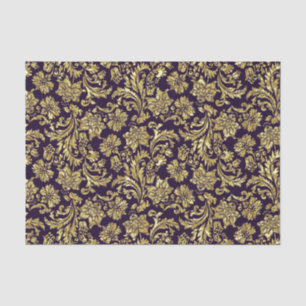 Purple And Faux Metallic Gold Floral Damasks Tissue Paper