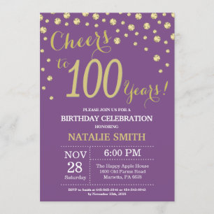 Purple and Gold 100th Birthday Diamond Invitation