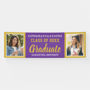 Purple And Gold 2 Photo Congrats 2026 Graduation Banner