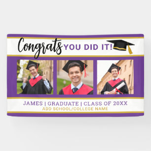 Purple And Gold 3 Photo Collage Congrats Grad 2025 Banner