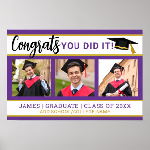 Purple And Gold 3 Photo Collage Congrats Grad 2026 Poster