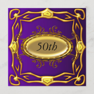 Purple and Gold  50th Birthday Invitation