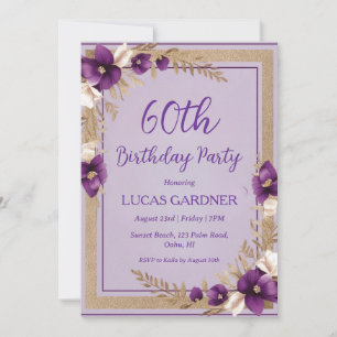 purple and gold 60th birthday invitations