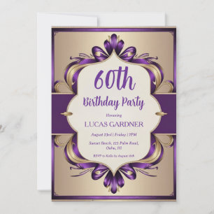 purple and gold 60th birthday invitations