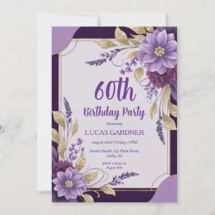 purple and gold 60th birthday invitations