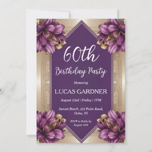 purple and gold 60th birthday invitations