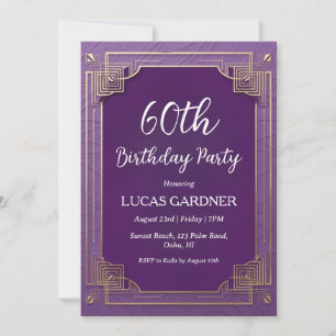 purple and gold 60th birthday invitations
