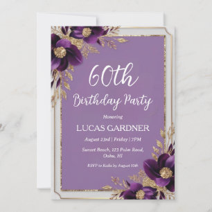 purple and gold 60th birthday invitations