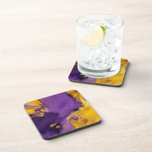 Purple and Gold Abstract Coaster