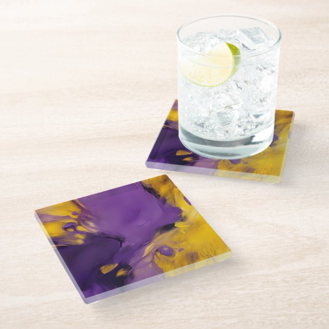Purple and Gold Abstract Glass Coaster (Angled)