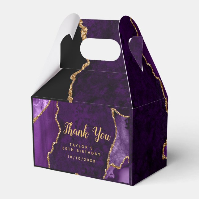 Purple and Gold Agate Birthday Thank You Favour Box (Front Side)