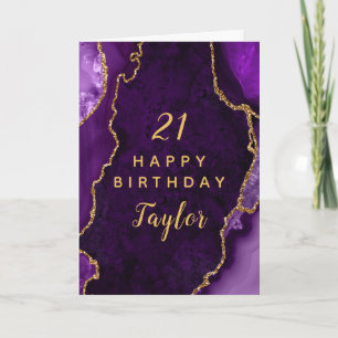 Purple and Gold Agate Happy Birthday Card