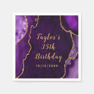 Purple and Gold Agate Marble Birthday Napkin