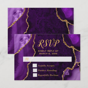 Purple and Gold Agate Marble RSVP Card