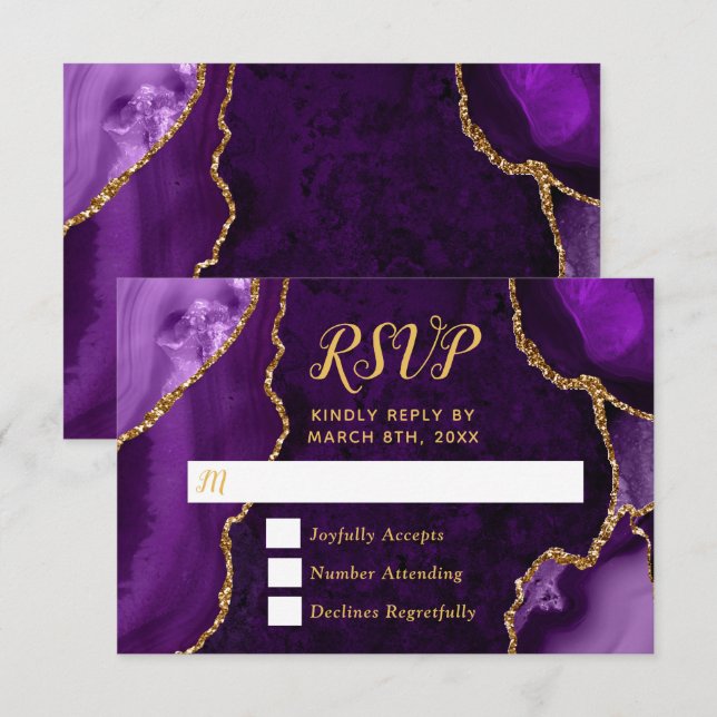 Purple and Gold Agate Marble RSVP Card (Front/Back)
