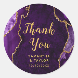 Purple and Gold Agate Marble Thank You Wedding Classic Round Sticker
