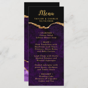 Purple and Gold Agate Marble Wedding Menu