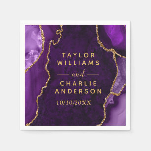 Purple and Gold Agate Marble Wedding Napkin