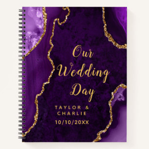 Purple and Gold Agate Marble Wedding Notebook