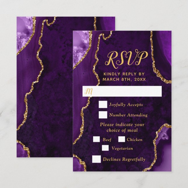 Purple and Gold Agate Meal Selection RSVP Card (Front/Back)