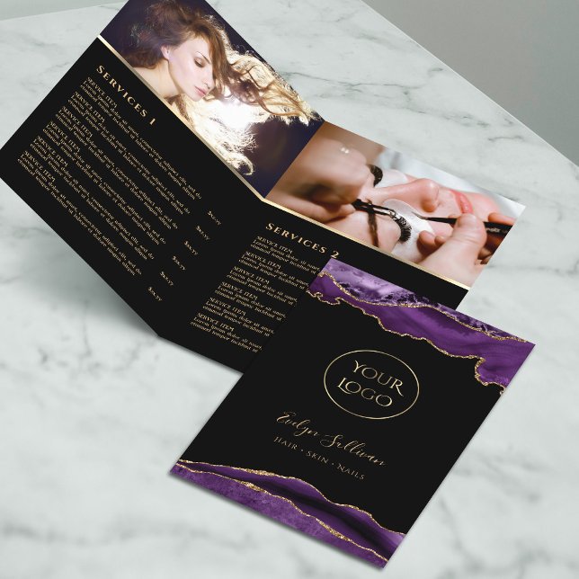 purple and gold agate service menu brochure (Creator Uploaded)