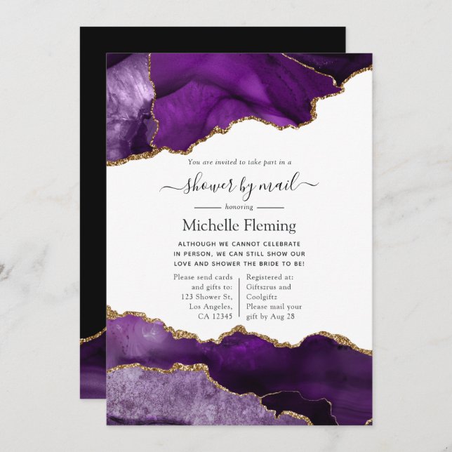 Purple and Gold Agate Shower by Mail Invitation (Front/Back)