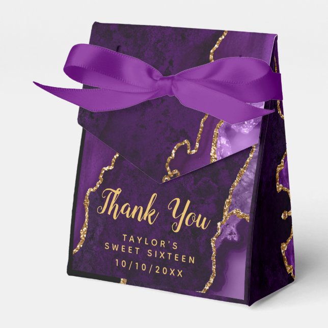 Purple and Gold Agate Sweet Sixteen Thank You Favour Box (Front Side)