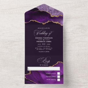 Purple and Gold Agate Wedding All In One Invitatio All In One Invitation