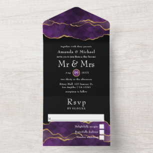 Purple and Gold Agate Wedding All In One Invitatio Invitation