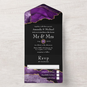 Purple and Gold Agate Wedding All In One Invitatio Invitation