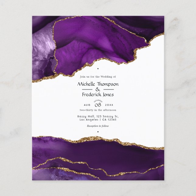 Purple and Gold Agate Wedding Invitation Flyer (Front)