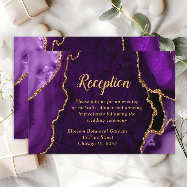 Purple and Gold Agate Wedding Reception Enclosure Card (Creator Uploaded)